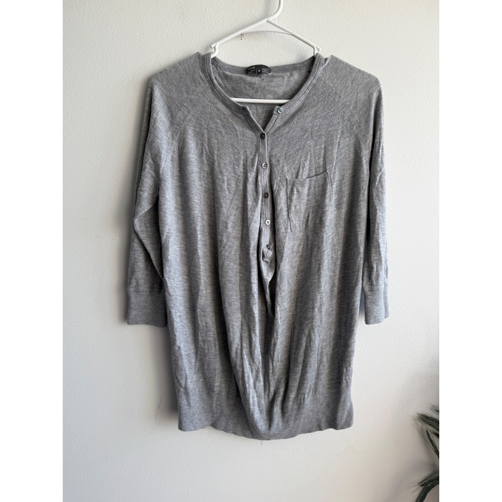 Vince Heather Gray Cashmere Blend Draped Crossover Henley Sweater M